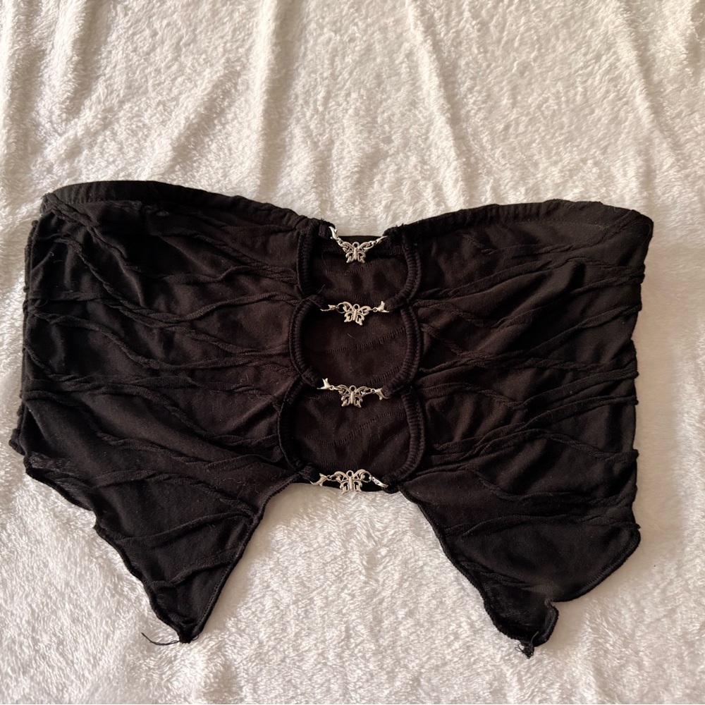 Shein Black Super Cropped Top With Butterfly Accents 4 Small